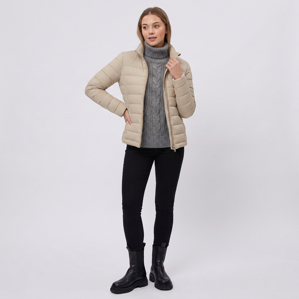 Women's Stand Collar Lightweight Puffer Jacket